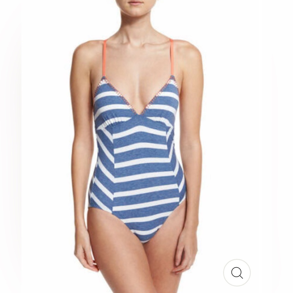 Splendid Chambray Cottage Stripe One-Piece Swimsuit